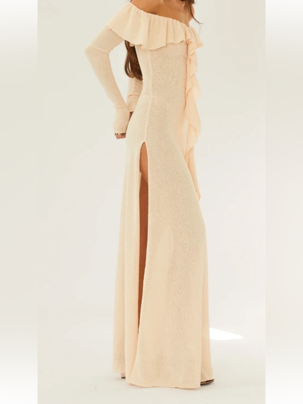 Off-Shoulder Cream Ruffle Maxi Dress - Picture 3 of 3